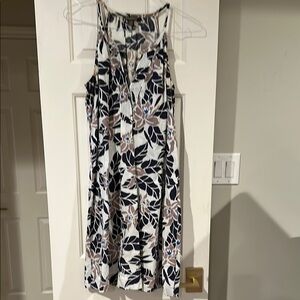 Tommy Bahama Floral Linen Sleeveless Dress - Navy and White